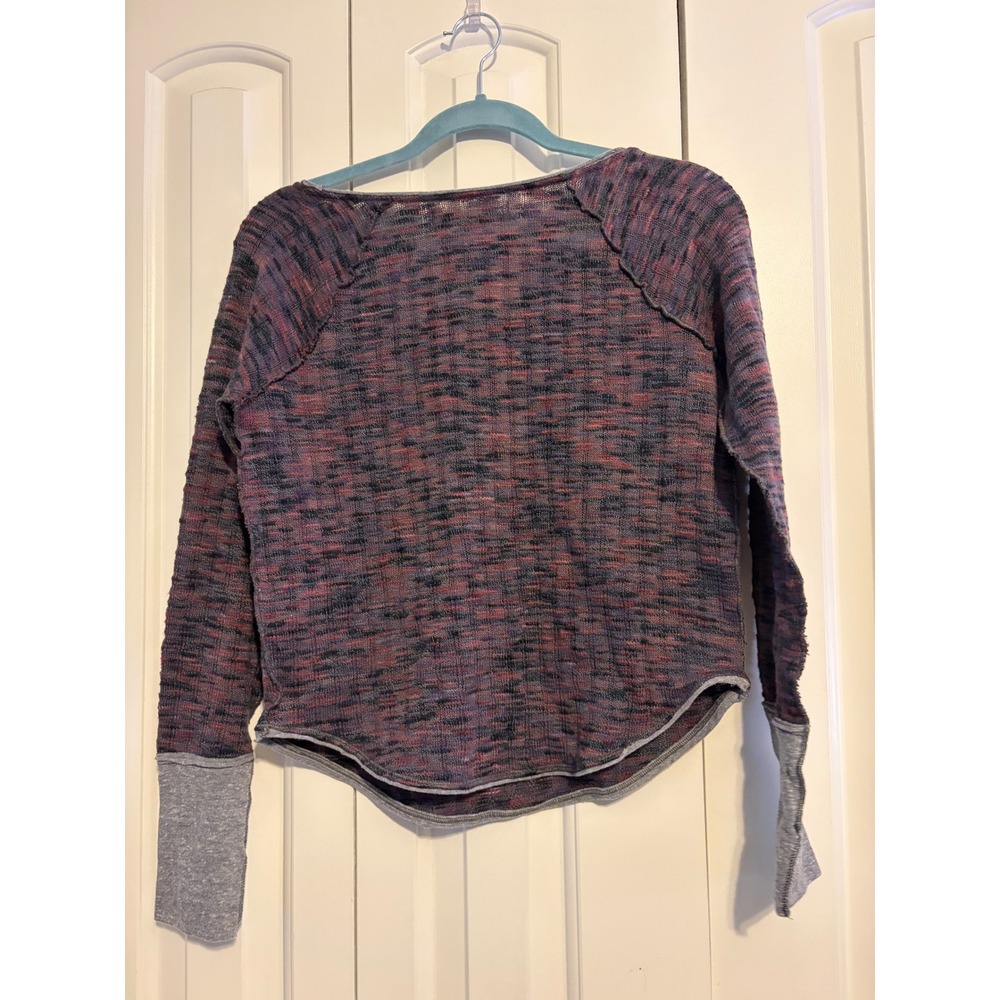 We The Free Marled Knit Long Sleeve Thermal Top Shirt Burgundy Grey L - Picture 6 of 7